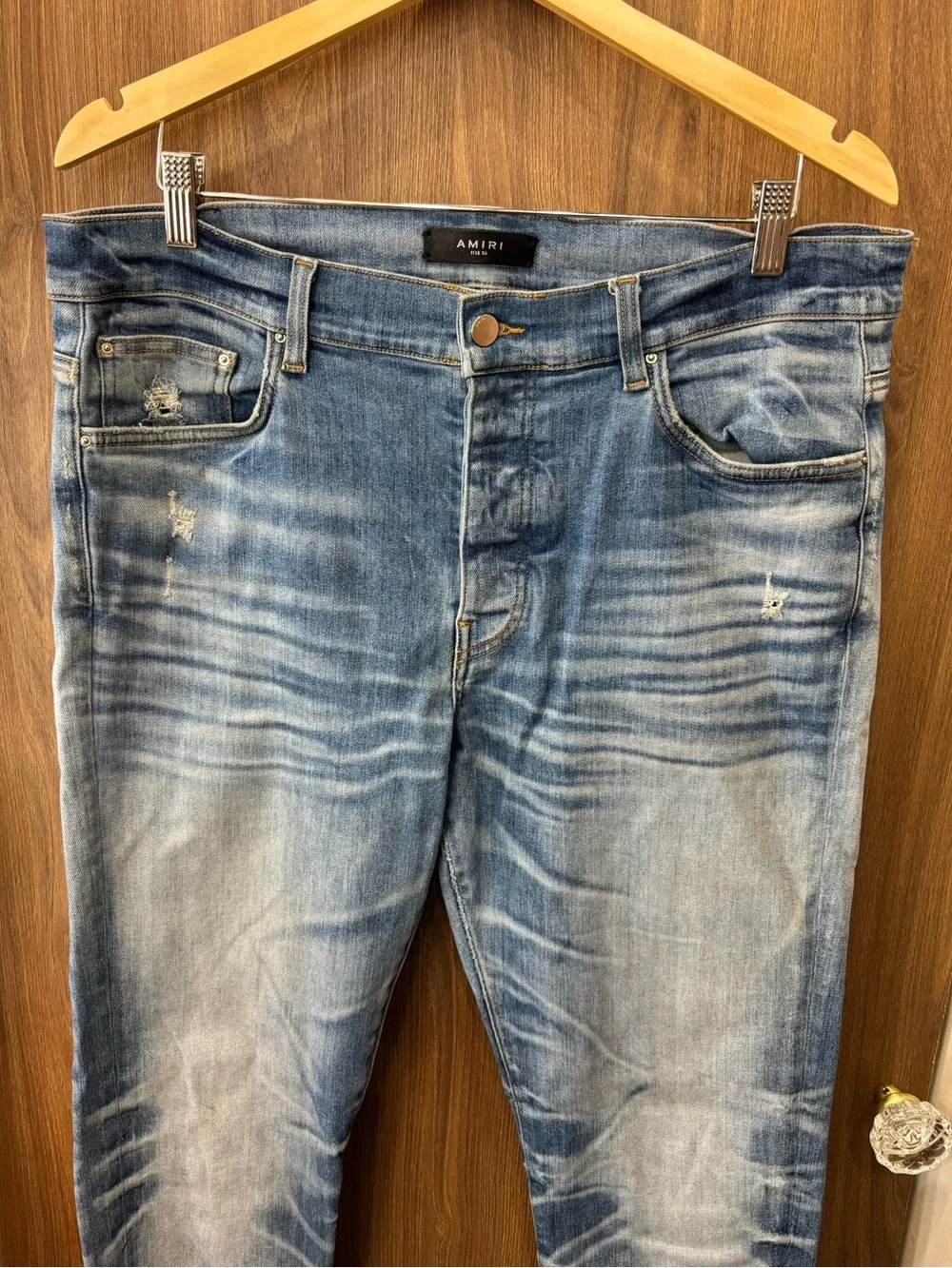 AMIRI Men’s Blue Faded Distressed Skinny Jeans Size 36 Used